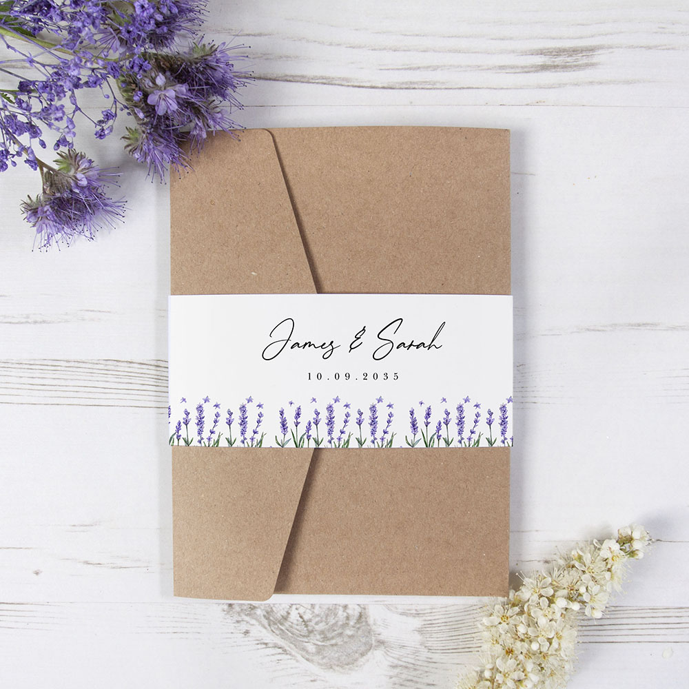 Pocketfold Wedding Invitation Lavender Vintage Prints